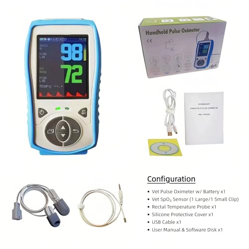 Plus Oximeter Veterinary Handheld Pulse Oximeter for SPO2, Heart Rate, Rectal Temperture, Include Rechargeable Battery (30-Day Guarantee)