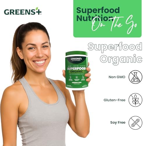 Greens+ Organic RAW Superfood Powder, Dietary Supplement | 8.46oz | Energy Boost | Super Blend Immune Support, Morning Kick, Nutrition Vibrant Health, Vegan, Soy Free | Dairy Free | Gluten Free