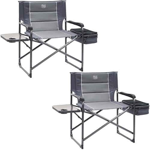 Timber Ridge XXL Oversized Directors Chair 600lbs - Heavy Duty Camping Chair with Cooler Bag & Table, Portable Folding Chair with Wide Seat for Tailgating, Patio, Outdoor - Grey