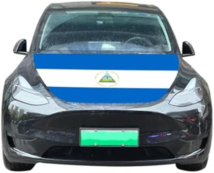 Nicaragua Car Hood Cover, Flag 4x5ft Car Bonnet Banner, Universal Fit, Elastic Polyester, Stretchable, Patriotic Automotive Hood Covers, Patriot Gifts