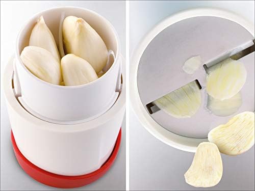 Leifheit Gourmet Garlic Slicer, Stainless Steel Blades, ABS Plastic Body, Twist-to-Slice Design, Safe for Garlic, Ginger, Cheese, Chocolate