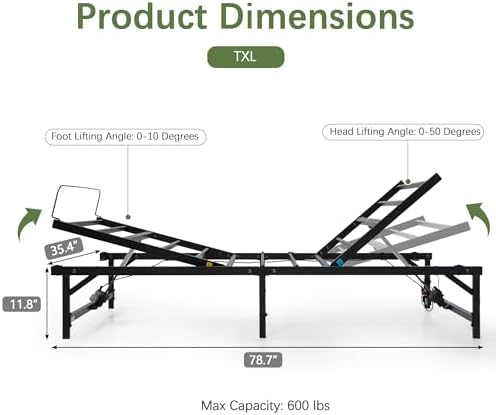Adjustable Bed Frame Twin XL Electric Adjustable Bed Base | Head & Foot Incline, Ultra Quiet Motor, Remote Control, Fits Most Mattresses, Reduces Snoring & Boosts Circulation