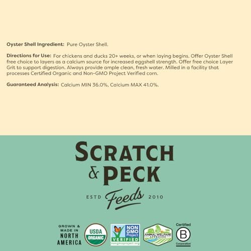 Scratch and Peck Feeds | Oyster Shell Chickens & Ducks | 4 lb Pouch | Essential Calcium Supplement for Eggshell Strength and Hen Health, All Natural, Sustainably Sourced