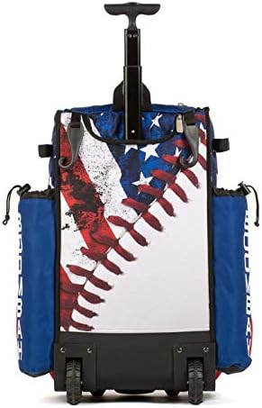 Boombah Rolling Superpack 2.0 Baseball/Softball Gear Bag - 23-1/2" x 13-1/2" x 9-1/2" - USA Baseball Royal/Red/White - Telescopic Handle - Holds 4