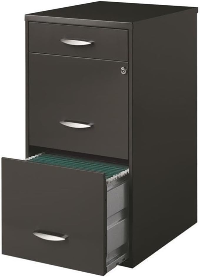 Pemberly Row 3 Drawers 27.32" Vertical Charcoal Metal Filing Cabinet Lockable Pre-Assembled Stationary Letter Size for Home, Office