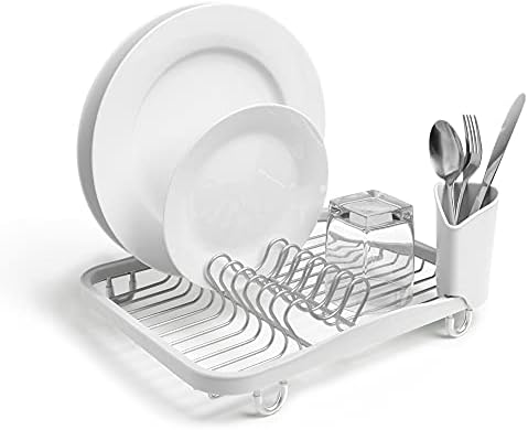 Umbra Sinkin Dish Drying Rack, in Sink or Countertop Drainer, Black/Nickel | Removable utensil holder, non slip rubber feet, fits standard sizes, coated wire and plastic