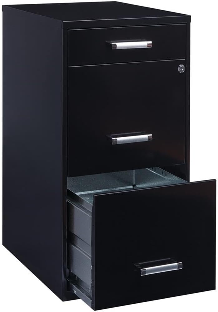 Scranton & Co 3-Drawer Metal Filing Cabinet, 27.32" H x 14.25" W x 18.00" D, Pearl White Finish, Locking Storage with Letter-Size File Drawers, Non-Porous Painted Steel for Home or Office
