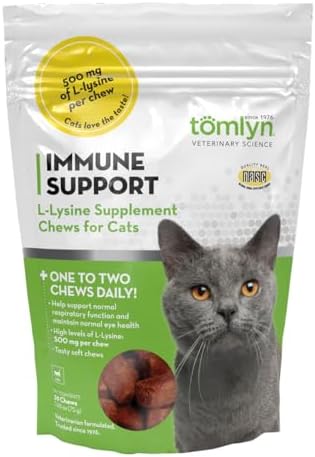 Tomlyn Immune Support Daily L-Lysine Supplement, Fish-Flavored Lysine Chews for Cats and Kittens, 30ct