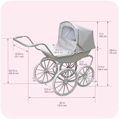 Badger Basket London Doll Pram Stroller with Canopy & Sturdy Handle - Gray | Fits 18-20" dolls, adjustable canopy, sturdy handle