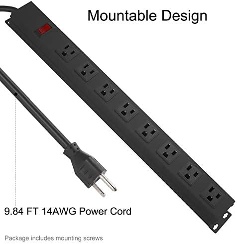 HHOSET Heavy Duty Long 8 Outlets, 14AWG Extension Cord, Black, 6FT, 1