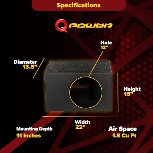 Qpower Single 12" Vented Ported Car Subwoofer Sub Box Enclosure, QBOMB12VL - Single Cab Bass Woofer Speaker Box System for Vehicle or Truck Audio