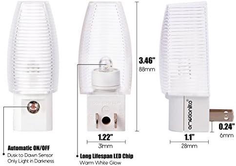 Emotionlite Plug-in Night Light, Dusk to Dawn Sensor, Warm White, 4 Pack | Warm white sensor night light, ideal for nursery, bedroom, bathroom, hallway, stairs & kitchen
