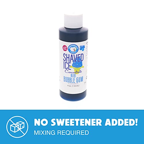 Hypothermias Shaved Ice and Snow Cone Syrup Unsweetened Flavor Concentrate - 4 Fl. Oz - Makes 1 Gallon of Ready to Use Syrup - Blue Bubble Gum
