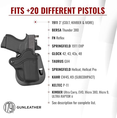 1791 Optic Ready Paddle Holster Fits Glock 43X, 43, 48, FN Reflex, Sig P365