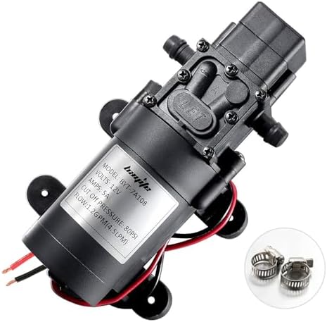 12V DC Water Transfer Pump 4.5 L/Min 1.2 GPM 80 PSI | with 2 Hose Clamps, 12 Volt Diaphragm Pump Self Priming Sprayer Pump