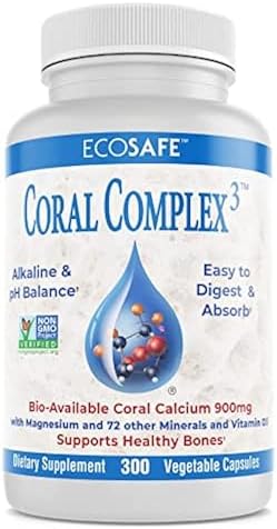 Coral Complex 3 Calcium Supplement Vitamin D3 & Magnesium – 900 mg Bioavailable Coral Calcium for Bone Strength, Joint Support & pH Balance – Trace Minerals, Non-GMO, 300 Veg Capsules