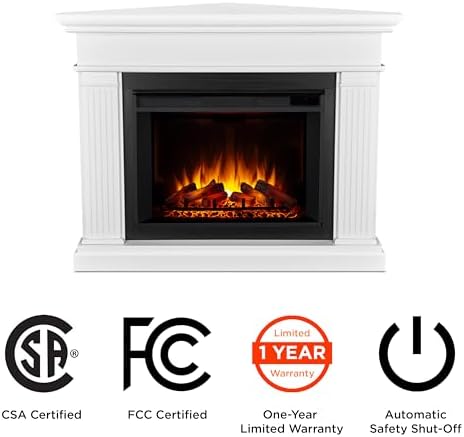 Real Flame Kennedy Grand Corner Electric Fireplace with Mantel for Living Room or Bedroom, Replaceable Fireplace Insert Heater