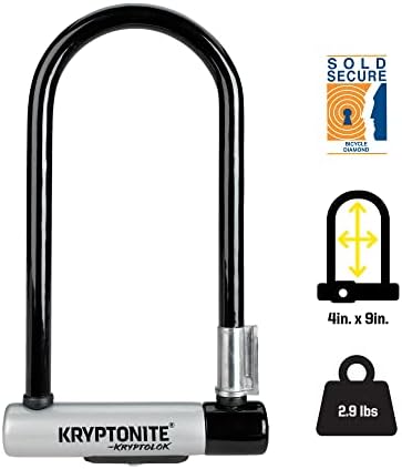 Kryptonite Kryptolok Standard Bike U-Lock, Heavy Duty Anti-Theft Bicycle U Lock, 12.7mm Shackle with Mounting Bracket and Keys
