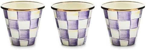 MACKENZIE-CHILDS Enamel Herb Pot Set, Small, Black-and-White Courtly Check | Hand-painted design, small plant pots for herbs or flowers, 8-ounce capacity per pot, set of 3