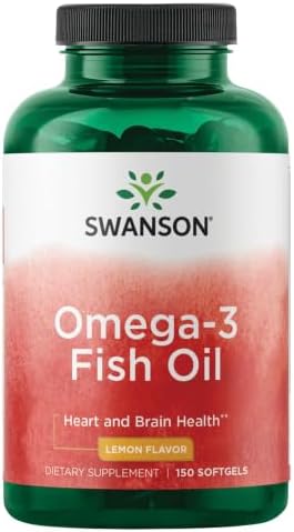 Swanson Omega-3 Fish Oil, 180 mg EPA + 120 mg DHA, 150 Softgels, Lemon | Heart, Brain, and Joint Support Supplement for Health-Conscious Adults, Provides Essential Fatty Acids EPA and DHA
