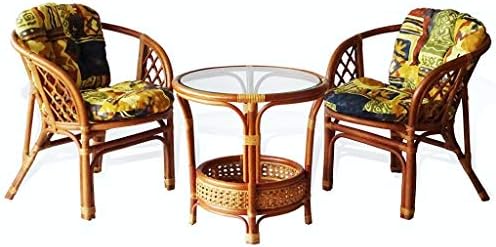 Lounge Bahama Natural Rattan Armchair with Cushion Handmade Design Tropical Style, Colonial