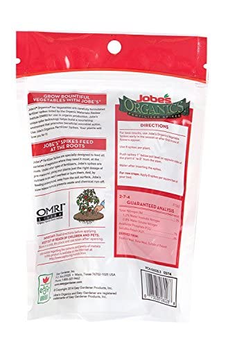 Jobe’s Organics Vegetable & Tomato Fertilizer Spikes, 2-7-4 Time Release Fertilizer for All Vegetables, Herbs and Tomato Plants