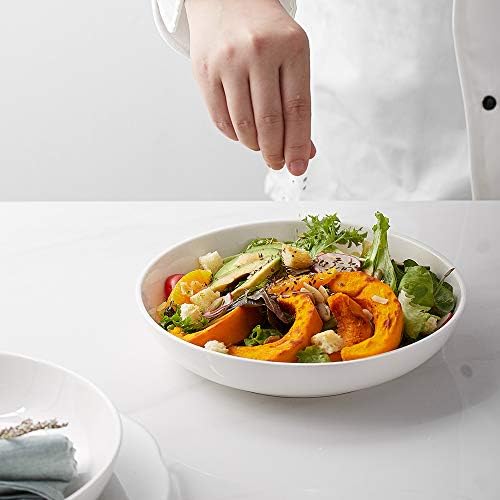 Y YHY 9.75" Large Pasta Bowls, 50 Ounces Big Salad Bowls, Ceramic Serving Bowl Set of 4, Wide and Shallow Bowls Set, Microwave and Dishwasher Safe, White