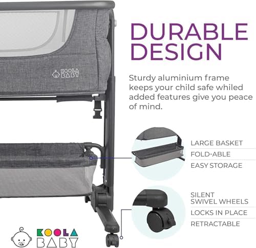KoolerThings Baby Bassinet, Bedside Sleeper for Baby, Easy Folding Portable Crib with Storage Basket for Newborn, Bedside Bassinet