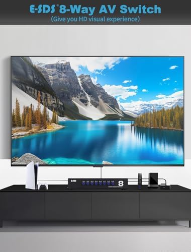 E-SDS 8-Way RCA Switch AV Switcher 8 in 1 Out Composite Selector Box | AV Switch Video L/R Audio Selector Box for DVD STB Game Consoles