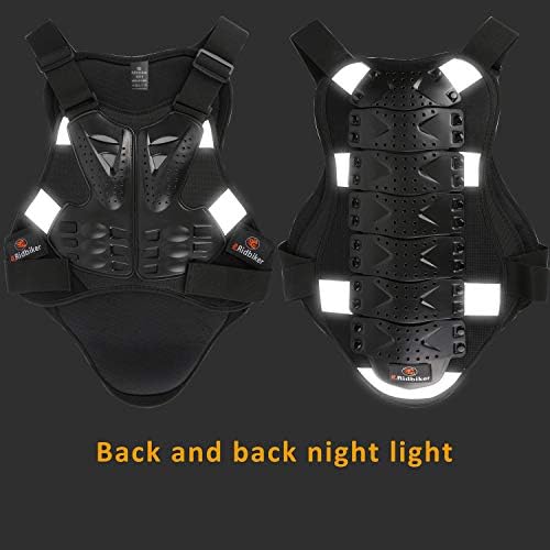 RIDBIKER Chest Protector Motorcycle, Dirt Bike Gear Body Armor Vest Spine Back Protector for Motocross Off-Road (Reflective at Night) (Black, S)