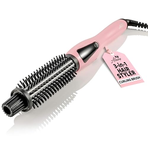 Alure Heated Styling Brush - 3-in-1 Ionic Hair Curler/Straightener with Anti-Scald Nylon Bristles, Electric Curl Wand for All Hair Types