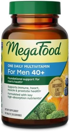 MegaFood One Daily Multivitamin for Men 40+ with 21 Nutrients, 90 Tablets | Immune Support, Heart, Muscle & Prostate Health, Methylated B12, Methylfolate, Vitamin D3, C & Zinc, Vegetarian, 90 Servings