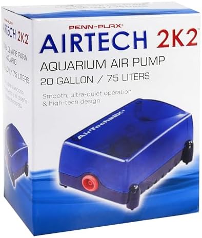 Penn-Plax Air-Tech Aquarium Air Pump | Quiet and Reliable | for Fish Tanks Up to 20 Gallons (AT2K2)