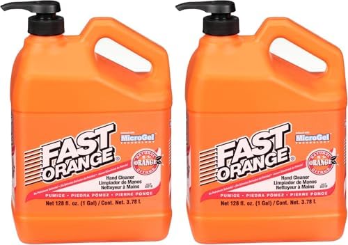 Fast Orange 25219 Pumice Lotion, Heavy Duty Hand Cleaner, Natural Citrus Scent, Waterless Cleaner for Mechanics, Strong Grease Fighter, 1 Gallon