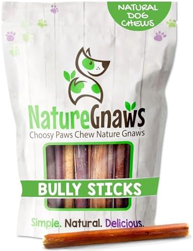 Nature Gnaws Bully Sticks 6" Long Lasting Rawhide Free Dog Chews, 8 oz