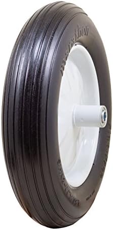 Marathon 4.80/4.00-8" Flat Free Wheelbarrow Tire on Wheel, 6" Centered Hub, 5/8" Ball Bearings, Ribbed Tread