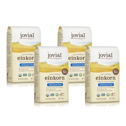 Jovial Organic Einkorn Unbleached All Purpose Flour - Bread Baking Flour for Sourdough, High Protein, Non-GMO, Organic Pizza & Pasta, European Italian, Glyphosate Free - 32 Oz