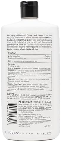 Fast Orange 25108 Pumice Lotion, Heavy Duty Hand Cleaner, Natural Citrus Scent, Waterless Cleaner For Mechanics, Strong Grease Fighter, 7.5 oz