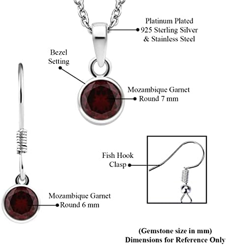 Shop LC Red Garnet Jewelry Set for Women Necklace Dangle Earrings 925 Sterling Silver Platinum Plated Fish Hook Ct 2 Size 20" Gifts for Women