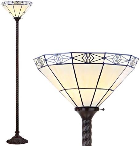 JONATHAN Y Moore Tiffany Style Torchiere Floor Lamp 68.57" Metal, Bronze | Handcrafted Multi-Color Stained Glass Bowl Shade