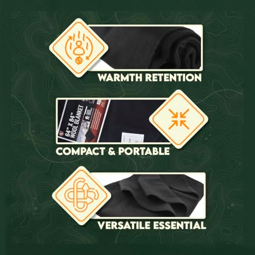 SE 51"x 80" Multipurpose Gray Wool Blanket - 50% Wool, Lightweight 2 lb, Zippered Bag Included - Ideal for Camping, Hiking, Emergency Survival
