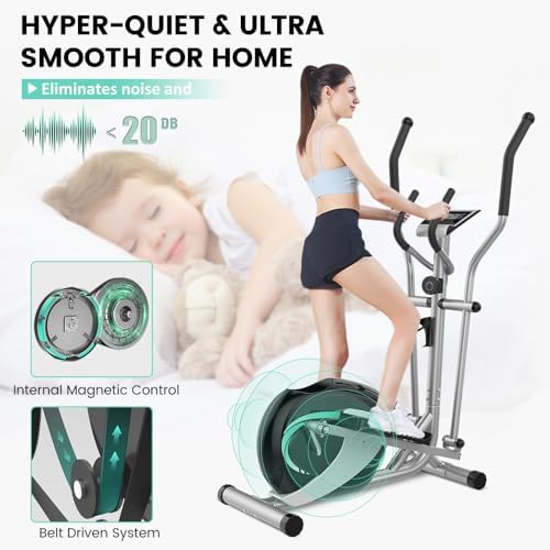 Dripex Elliptical Exercise Machine, Elliptical Machine for Home with 16 Resistance Levels, Quiet & Smooth Magnetic Elliptical Training Machines with 13.2 lb Flywheel, LCD Monitor & Pulse