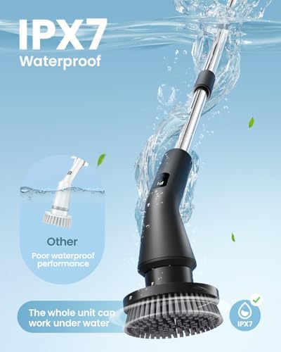 Electric Spin Scrubber, Upgraded IPX7 Cordless Cleaning Brush for Bathroom Shower, Household Cleaning Scrubber with 7 Brush Heads