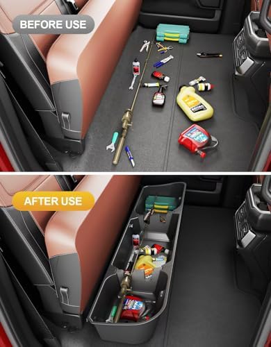 Tuyoung Under Seat Storage Boxes for 2015-2026 Ford F-150 F150 | SuperCrew Cab 2017-2026 F-250/F-350/F-450/F-550 Super Duty Heavy Duty Rear Truck Under Back Seat Box Organizer Cargo Box