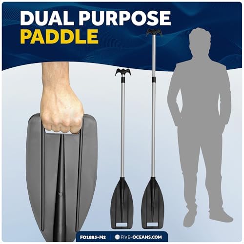Five Oceans Canoe Paddle, Telescoping Canoe Paddles and Boat Hook, Black, Extend from 3.75 Ft. (45-inch) to 6 Ft.(72-inch), Aluminum Shaft, Reinforced Blade & Hook, Lightweight