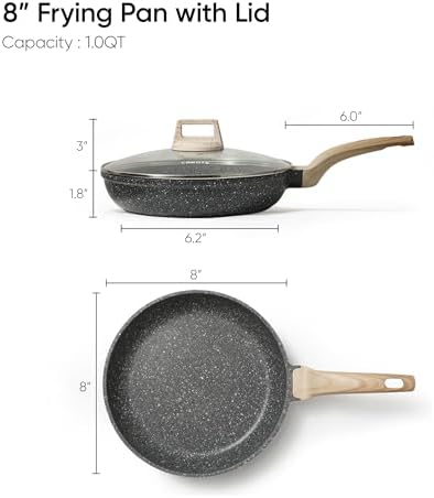 CAROTE Non Stick Frying Pan, 12 Inch Classic Granite Skillet with Glass Lid
