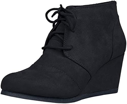 Soda “REX” ~ Women Lace Up Rounded Toe Low Wedge Ankle Bootie