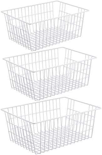 iPEGTOP Wire Storage Freezer Baskets, Set of 2 Large 15.4" Household Metal Organizer Storage Bins Basket for Kitchen Cabinets, Refrigerators, White
