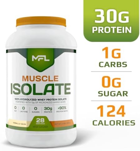 MFL 100% Isolate Protein l 30g of Protein l 12g Amino Acids l Keto Friendly l Low Carbs l 2 lbs. (Vanilla Bean)