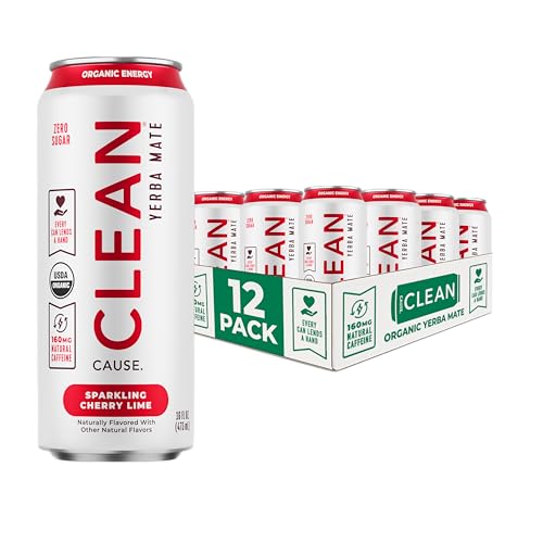 CLEAN Cause Zero Sugar Yerba Mate Organic Energy Orange Ginger, 12Pack 16oz